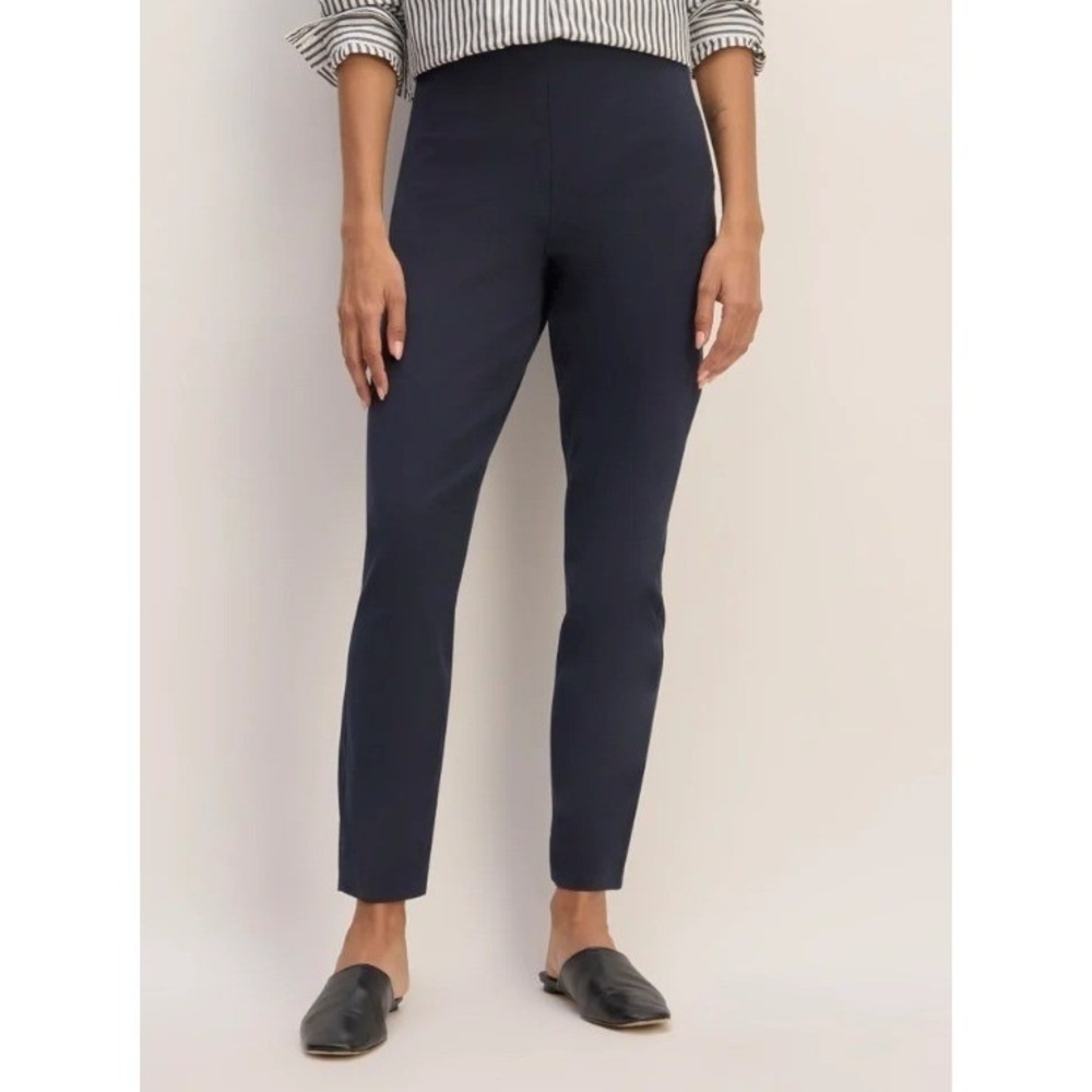 Everlane Bi-Stretch Work Pants Womens 14 Navy Slim Ankle Side Zip Office NWT